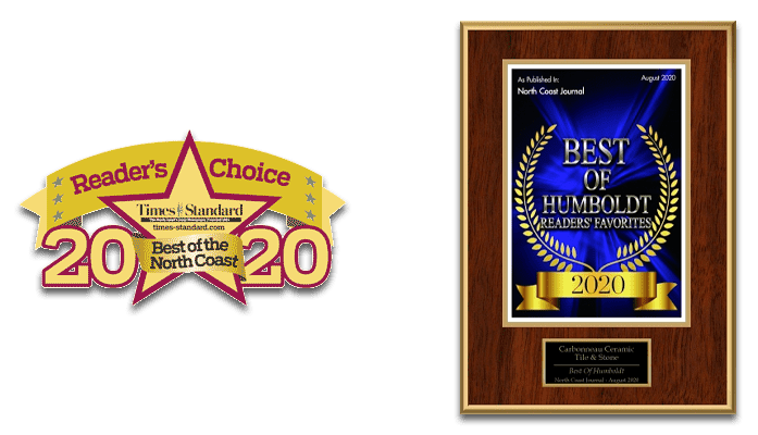 reader's choice best of humboldt 2020 logo and plaque for best flooring company award for carbonneau tile